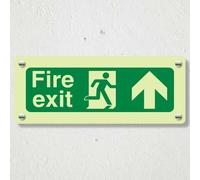 V Safety Photoluminescent Fire Exit Arrow Up Safety Sign - 600 x 200 mm - 3mm Aluminium Composite - GloReflect
