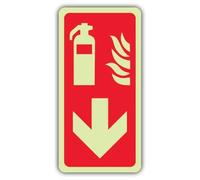 V Safety Photoluminescent Fire Extinguisher Symbol Arrow Down Safety Sign - 200 x 400 mm - 1.2mm Rigid Plastic - Triple Glow