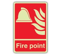 V Safety Photoluminescent Fire Point Safety Sign - 200 x 300 mm - 1.2mm Rigid Plastic - Double Glow