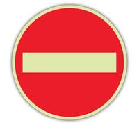 V Safety Photoluminescent No Entry - Circle Safety Sign - 80 x 80 mm - 1.2mm Rigid Plastic - Standard Glow