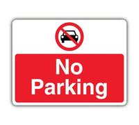 V Safety Photoluminescent No Parking - Prohibition Symbol With Car - Landscape Safety Sign - 300 x 225 mm - 1.2mm Rigid Plastic - Triple Glow