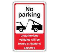 V Safety Photoluminescent No Parking Unauthorised Vehicles Will Be Towed At Owner's Expense Safety Sign - 400 x 600 mm - Self Adhesive Vinyl - Double Glow