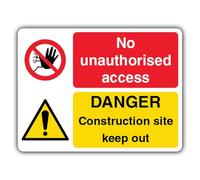 V Safety Photoluminescent No Unauthorised Access - Danger Construction Site Keep Out Safety Sign - 400 x 300 mm - 3mm Aluminium Composite - Double Glow