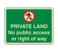V Safety Photoluminescent Private Land - Landscape Safety Sign - 300 x 225 mm - Self Adhesive Vinyl - Standard Glow