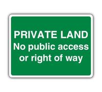 V Safety Photoluminescent Private Land - no public access Safety Sign - 400 x 300 mm - 1.2mm Rigid Plastic - Standard Glow
