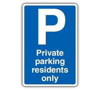 V Safety Photoluminescent Private Parking Residents Only - Mandatory Blue Parking Safety Sign - 400 x 600 mm - 3mm Aluminium Composite - Double Glow