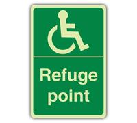 V Safety Photoluminescent Refuge Point Safety Sign - 300 x 450 mm - 1.2mm Rigid Plastic - Standard Glow