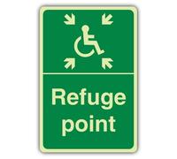 V Safety Photoluminescent Refuge Point With Arrows Safety Sign - 200 x 300 mm - Self Adhesive Vinyl - Double Glow