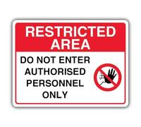 V Safety Photoluminescent Restricted Area Safety Sign - 600 x 450 mm - 1.2mm Rigid Plastic - Double Glow