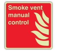 V Safety Photoluminescent Smoke Vent Manual Control - Square Safety Sign - 80 x 80 mm - Self Adhesive Vinyl - Standard Glow