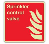 V Safety Photoluminescent Sprinkler Control Valve - Square Safety Sign - 100 x 100 mm - Self Adhesive Vinyl - Triple Glow
