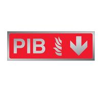 V Safety PIB Arrow Down 300 x 100 mm - 3mm Brushed Aluminium Composite Premises Infomation Box Safety Sign