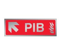 V Safety PIB Arrow Up/Left 450 x 150 mm - 3mm Brushed Aluminium Composite Premises Infomation Box Safety Sign