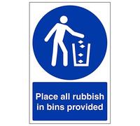 V Safety Place All Rubbish In Bins Provided - Portrait 300 x 400mm - 3mm Aluminium Composite Safety Sign