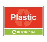 V Safety Plastic Recycle Here 400 x 300 mm - Glow In The Dark 1mm Rigid Plastic Safety Sign