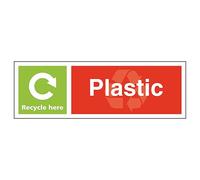 V Safety Plastic Recycle Here - Landscape 300 x 100 mm - 1mm Rigid Plastic Safety Sign