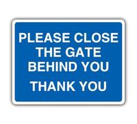 V Safety Please Close The Gate Behind You Thank You - Landscape Safety Sign - 300 x 225 mm - 3mm Aluminium Composite