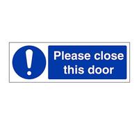 V Safety Please Close This Door - Landscape 300 x 100 mm - 2mm Super-Tough Rigid Plastic Safety Sign