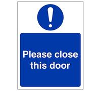 V Safety Please Close This Door - Portrait 100 x 150 mm - 2mm Super-Tough Rigid Plastic Safety Sign