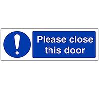 V Safety Please Close This Door Sign - 300mm x 100mm - 1mm Rigid Plastic