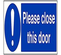 V Safety Please Close This Door Sign - 600mm x 200mm - Self Adhesive Vinyl