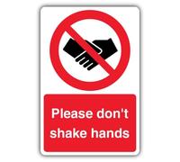 V Safety Please Don't Shake Hands Sign - 150 x 200 mm - Brushed Aluminium Composite - Prohibition Signage - Made in Britain