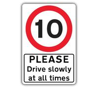V Safety Please Drive Slowly At All Times - Speed Limit 10 MPH Safety Sign - 200 x 300 mm - 3mm Aluminium Composite