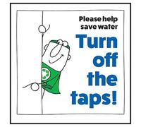 V Safety Please Help Save Water Turn Off The Taps! Man Left 100 x 100 mm - Glow In The Dark Self Adhesive Vinyl Safety Sign