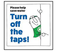 V Safety Please Help Save Water Turn Off The Taps! Man Right 100 x 100 mm - Glow In The Dark Self Adhesive Vinyl Safety Sign