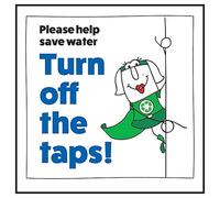 V Safety Please Help Save Water Turn Off The Taps! Woman Right 100 x 100 mm - Glow In The Dark Self Adhesive Vinyl Safety Sign