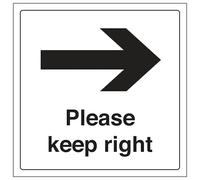 V Safety Please Keep Right 200 x 200 mm - Self Adhesive Vinyl Safety Sign
