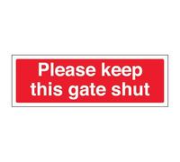 V Safety Please Keep This Gate Shut - Landscape 300 x 100 mm - 2mm Super-Tough Rigid Plastic Safety Sign
