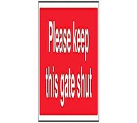 V Safety Please Keep this Gate Shut Sign - Landscape - 450 mm x 150 mm - 1 mm Rigid Plastic Safety Sign