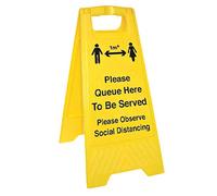 V Safety Please Queue Here - 300mm x 620mm - Double Sided Floor Sign