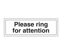 V Safety Please Ring For Attention 300 x 100 mm - 2mm Super-Tough Rigid Plastic Safety Sign