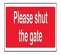 V Safety Please Shut The Gate Sign - Landscape - 300mm x 100mm - 1mm Rigid Plastic, Red, 76026AX-R