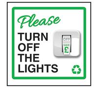 V Safety Please Turn Off The Light 100 x 100 mm - Glow In The Dark 1mm Rigid Plastic Safety Sign