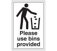 V Safety Please Use Bins Provided - Portrait 300 x 400 mm - 3mm Brushed Aluminium Composite Safety Sign