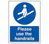 V Safety Please Use The Handrails 150 x 200mm - 2mm Rigid Plastic Safety Sign