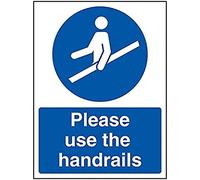 V Safety Please Use The Handrails - 200mm x 300mm - 1mm Rigid Plastic