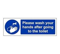 V Safety Please Wash Your Hands After Going To The Toilet Sign - 300mm x 100mm - Self Adhesive Vinyl