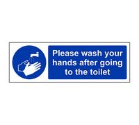 V Safety Please Wash Your Hands After Going To Toilet Sign - Rigid Plastic - 600X200mm (X3)