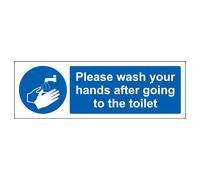 V Safety Please Wash Your Hands After - Landscape 600 x 200 mm - Self Adhesive Vinyl - Aluminium Effect Safety Sign