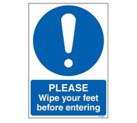 V Safety Please Wipe Your Feet Before Entering - A4 210 x 297 mm (A4) - 1mm Rigid Plastic Safety Sign