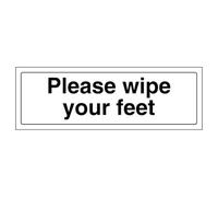 V Safety Please Wipe Your Feet - Landscape 300 x 100 mm - Self Adhesive Vinyl - Aluminium Effect Safety Sign