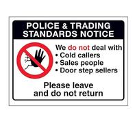 V Safety Police & Trading...Please Leave and Do Not Return 150 x 100 mm - Glow In The Dark Self Adhesive Vinyl Safety Sign