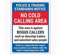 V Safety Police & Trading Standards Notice/No Cold Calling Area/Against Bogus Callers/Failure To Comply 150 x 200 mm - Self Adhesive Vinyl Safety Sign