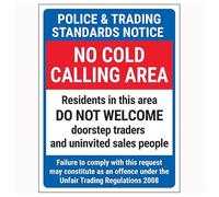V Safety Police & Trading Standards Notice/No Cold Calling Area/Residents In This Area/Failure To Comply 200 x 300 mm - Glow In The Dark Self Adhesive Vinyl Safety Sign