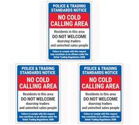V Safety Police & Trading Standards Notice/No Cold Calling Area/Residents In This Area/Failure To Comply 150 x 200 mm - Face Adhesive Window Sticker Safety Sign (Pack of 3)