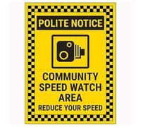 V Safety Polite Notice/Community Speed Watch Area/Reduce Your Speed Now/Checked 300 x 400 mm - Glow In The Dark Self Adhesive Vinyl Safety Sign